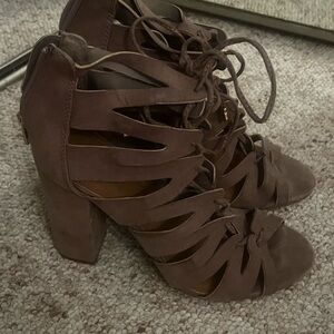 Brown Lace-Up Heels